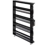 The Lakeside Collection Slim 4 Tier Black Wooden Storage Rack Cart on Wheels ...