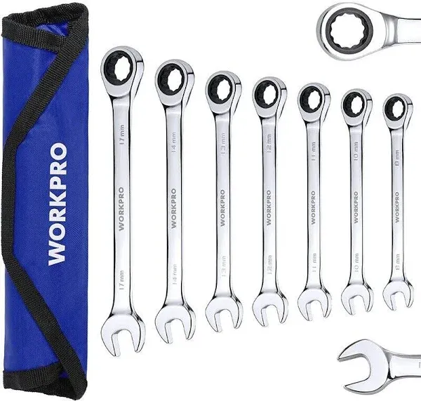 WORKPRO Ratcheting Combination Wrench Metric SAE Set 72-Teeth with Roll Up Pouch