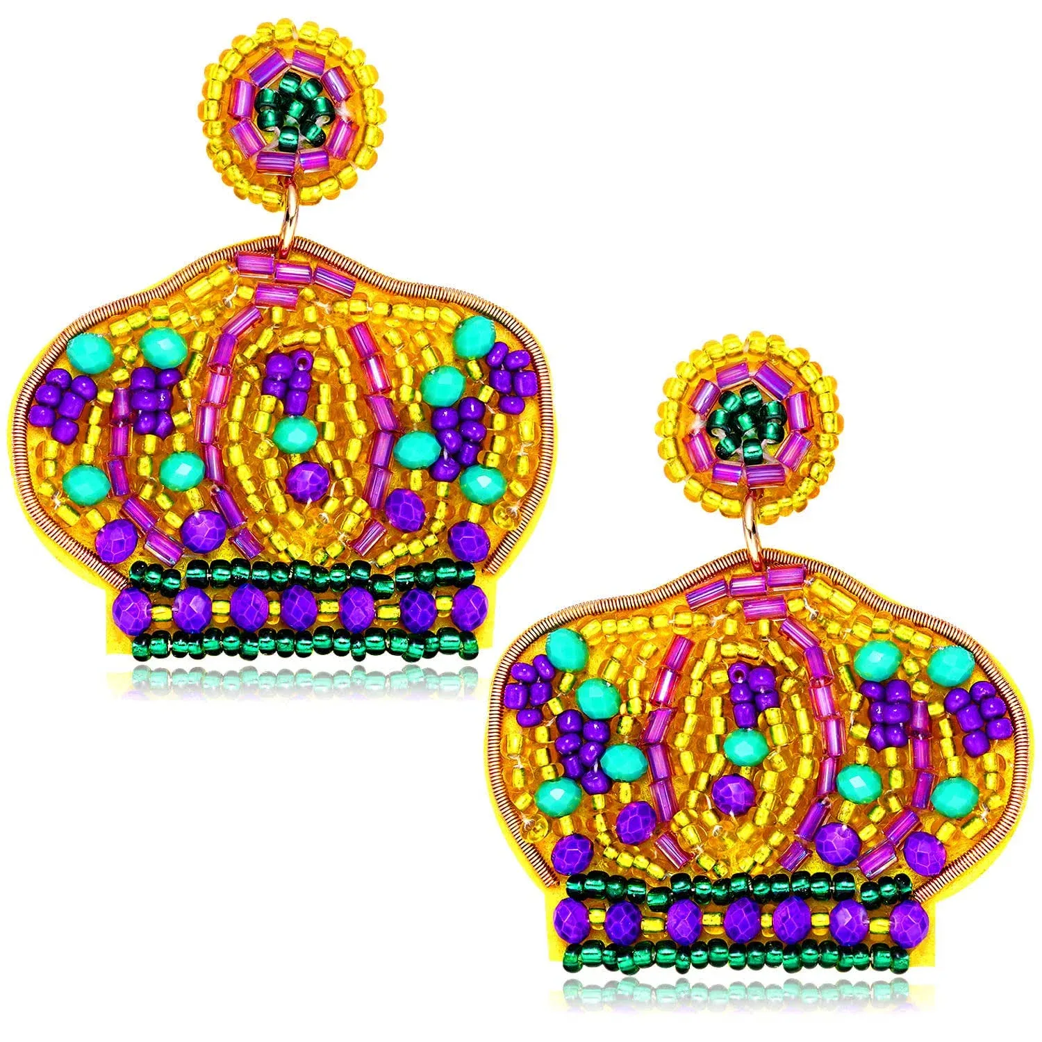 XOCARTIGE Mardi Gras Earrings Beaded Mask Letter MARDI GRAS Dangle Earrings f...