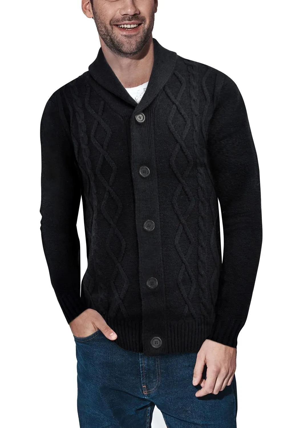 X-RAY Men's Cable Knit Shawl Collar Cardigan Sweater