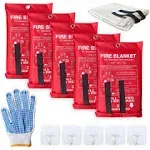 Leberna 5 Pack 39.9x39.3 Fire Blanket Fire Suppression Blanket | Fiberglass Fire Blankets Emergency for People Flame Retardant Fireproof Survival