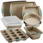 Rachael Ray Cucina Nonstick Bakeware Set, 10-Piece, Latte Brown with Agave Blue