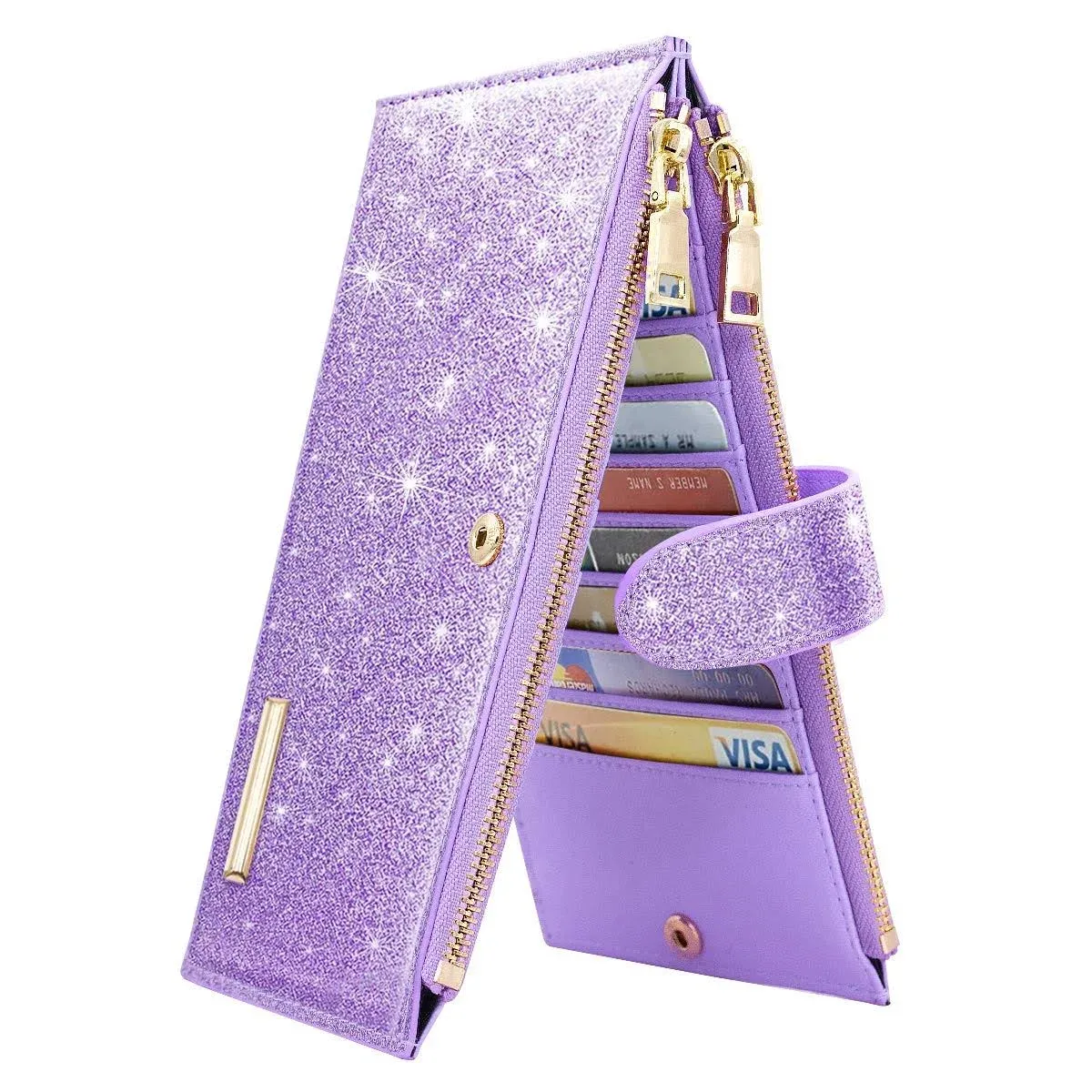 Women&#x27;s RFID Blocking Large Capacity Wallet Purple Glitter