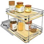 Lynk Professional Elite Pull Out Spice Rack Organizer for Cabinet, 8-1/4 in. Wide, Double, Wood-Chrome