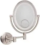 JERDON Two-Sided Wall-Mounted Makeup Mirror with Lights - Lighted Nickel 