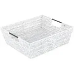 Simplify 5 in. x 13 in. White Shelf Storage Rattan Tote Basket