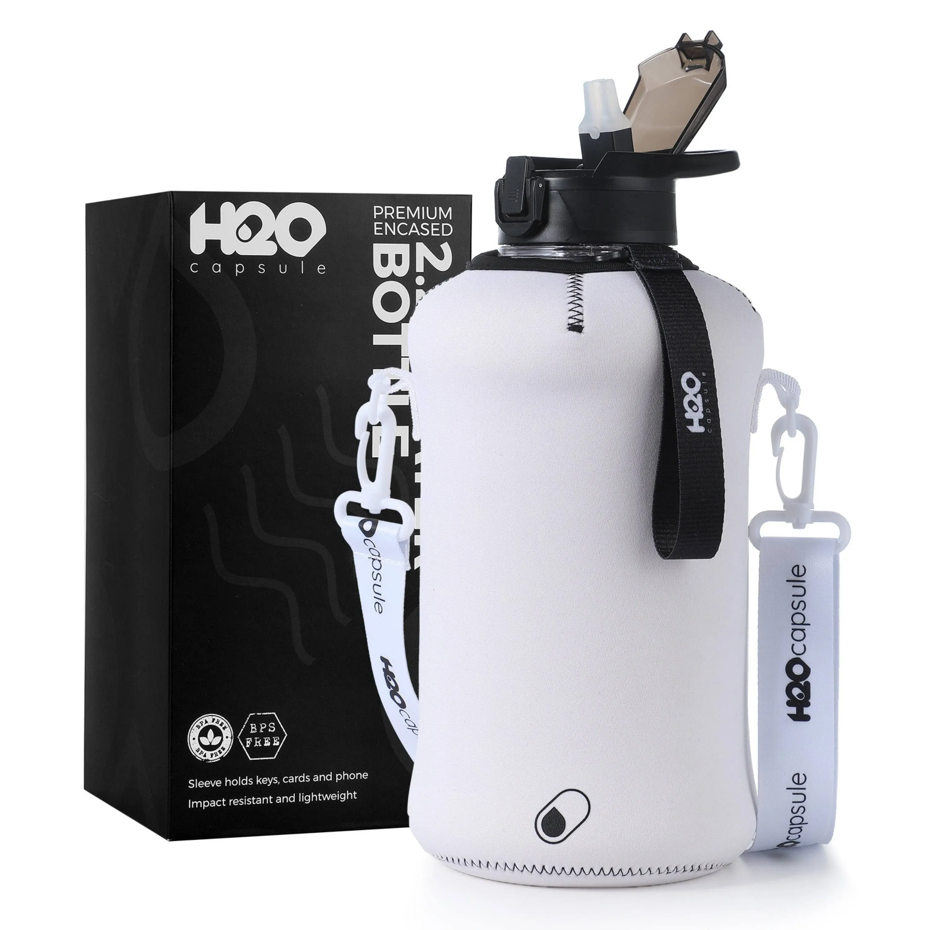 Canvas white - Classic -H2O Capsule 2.2L Half Gallon Water Bottle with Storage Sleeve and straw lid