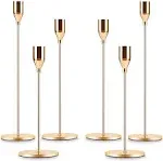 Gold Taper Candle Holder Set of 6, Brass Gold Tall Candlestick Holders, Metal Vintage Candle Stickers Long Holder Set, Pillar Decorative Candle Holder Fits 3/4 Inch Candle