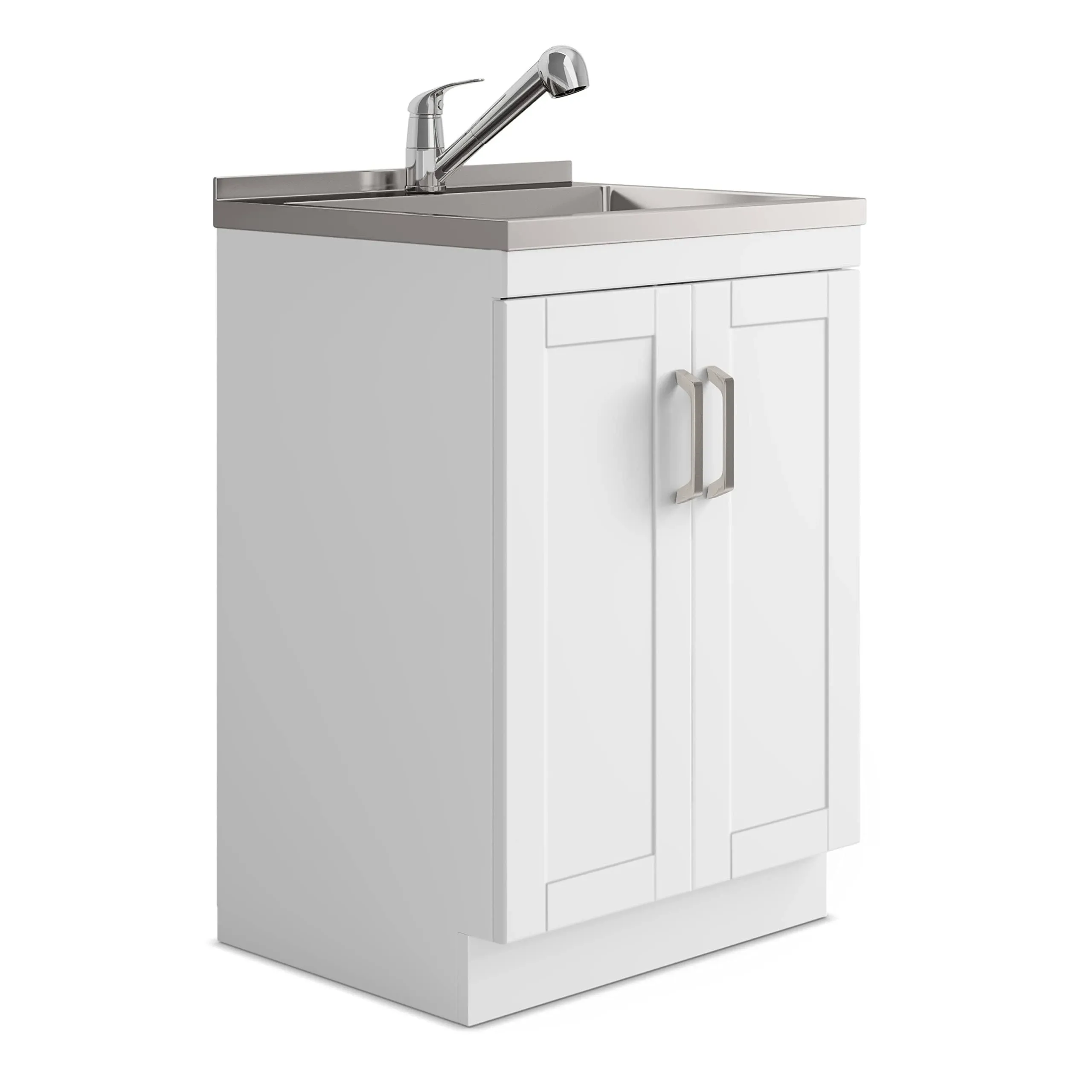 Simpli Home Kyle 24 inch Laundry Cabinet with Faucet and Stainless Steel Sink in White