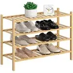 RONGJIA 4-Tier Natural Bamboo Shoe Rack - Stackable Storage 4-Tier, 