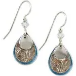 Silver Forest Earrings -  Silver-tone and Blue Enamel Teardrop Layered Dangle - E-9660