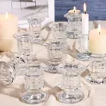 Lanttu Candlestick Holders Bulk, Glass Candle Holders Set Clear, 12 Pcs Crystal Taper Candle Holders for Wedding, Table Centerpiece, Home Decoration