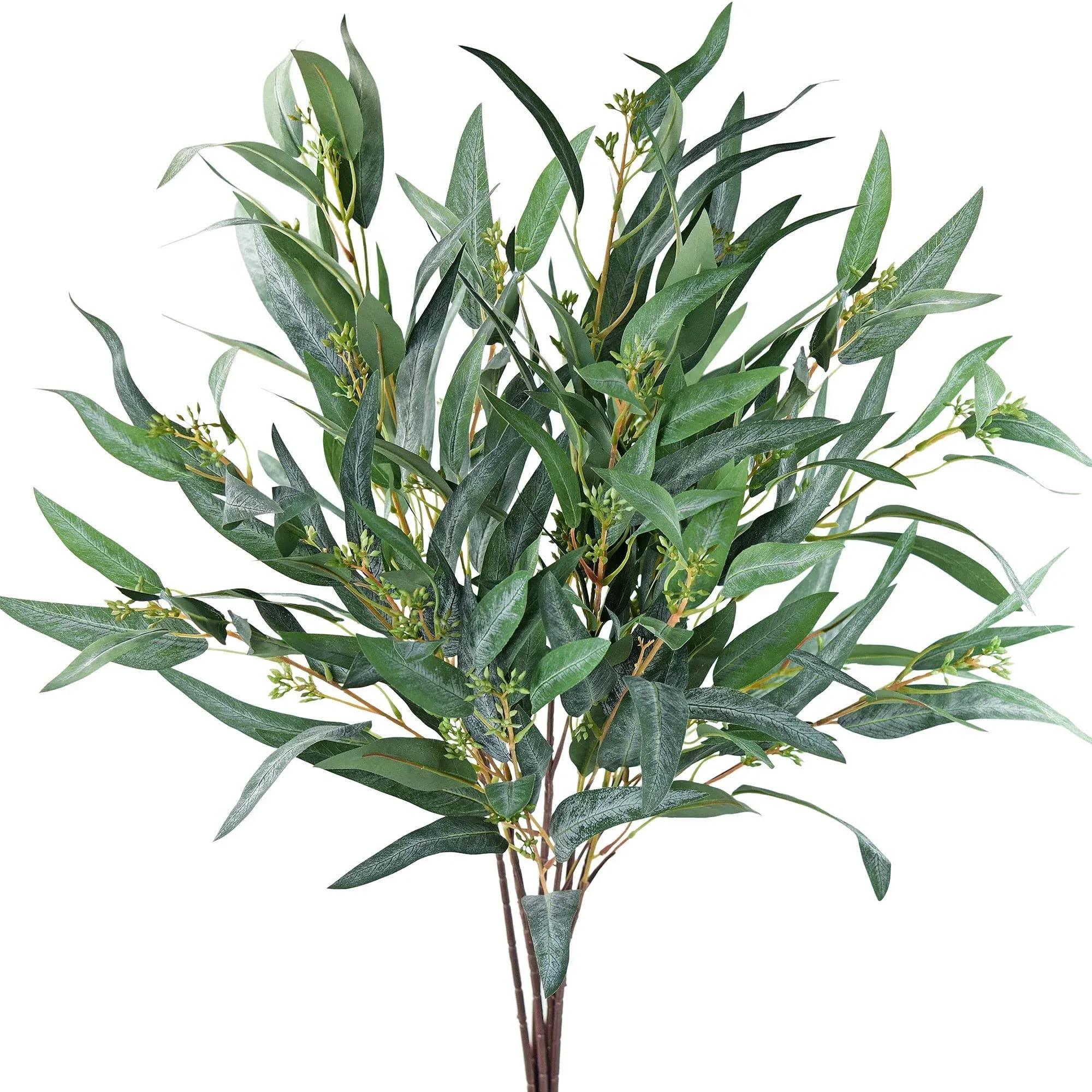 FiveSeasonStuff 33&quot; Long Stem Seeded Willow Eucalyptus Artificial Greenery Fillers 6 Bunches