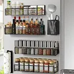 Magnetic Spice Rack for Refrigerator Organizer, Black Metal Space Saving Spice R