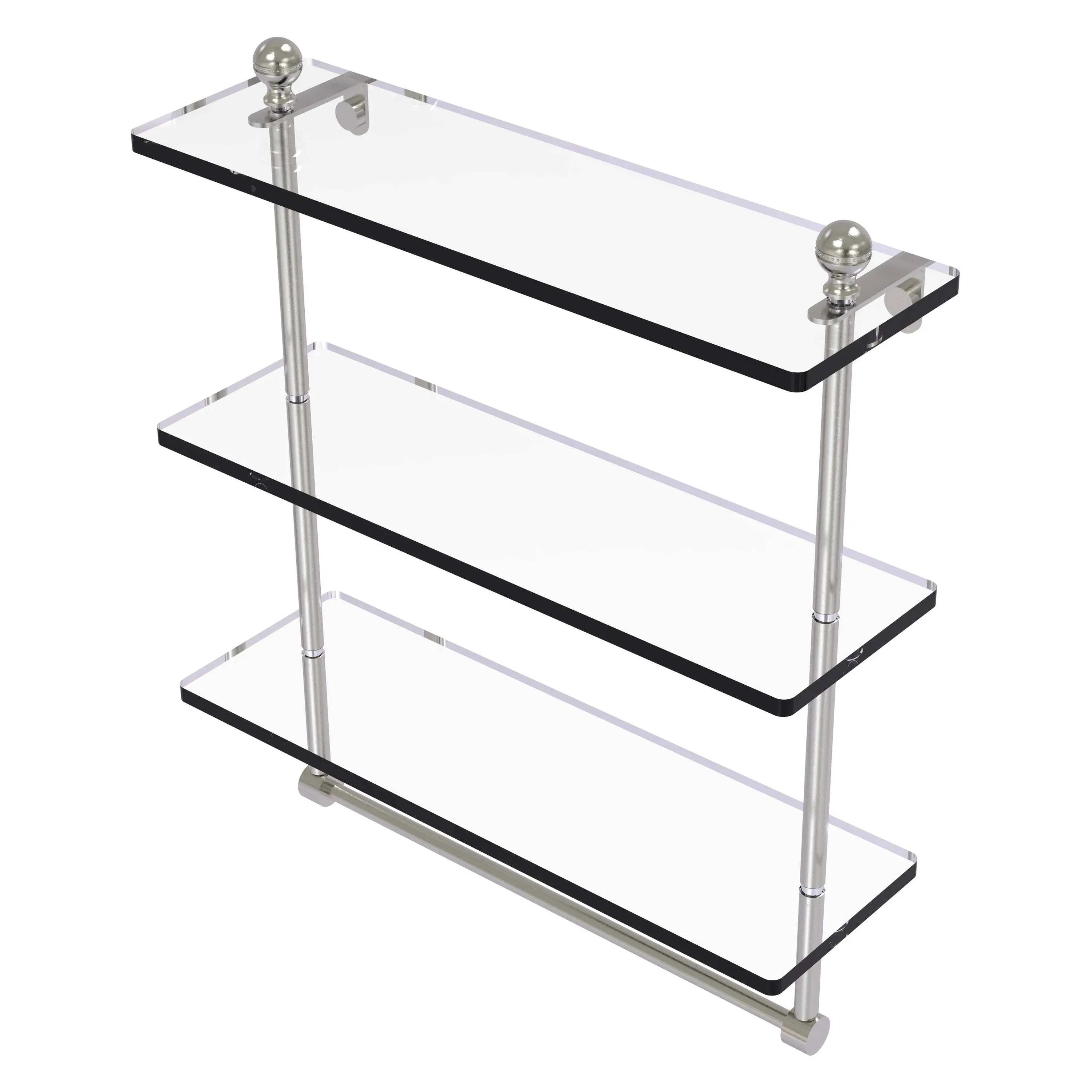 Allied Brass MA-5/16TB Mambo Collection 16 Inch Triple Tiered Integrated Towel Bar Glass Shelf, Satin Nickel