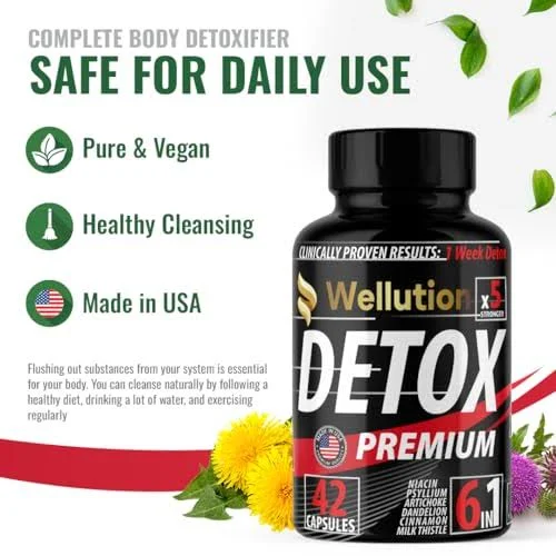 WELLUTION 5X Strength Full Body Cleanse - 1 Week Detox - 42 Vegan Capsules for Men & Women - Herbal Formula - Fast-Acting & Non-GMO