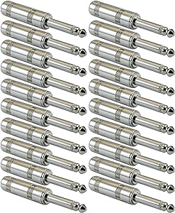 Professional 1/4&#034; Mono TS Plugs - Full Metal Construction - 20 Pack