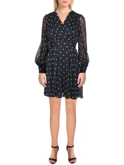 Shop Tommy Hilfiger Petites Womens Chiffon Polka Dot Fit & Flare Dress In Multi