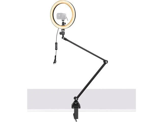 Streamcam Webcam Light Stand, 10'' Ring Light with Foldable Metal Arms Holder Compatible with Logitech StreamCam C920 Brio C930 C922 C925 C615 and Any webcams with 1/4''-20 Interface