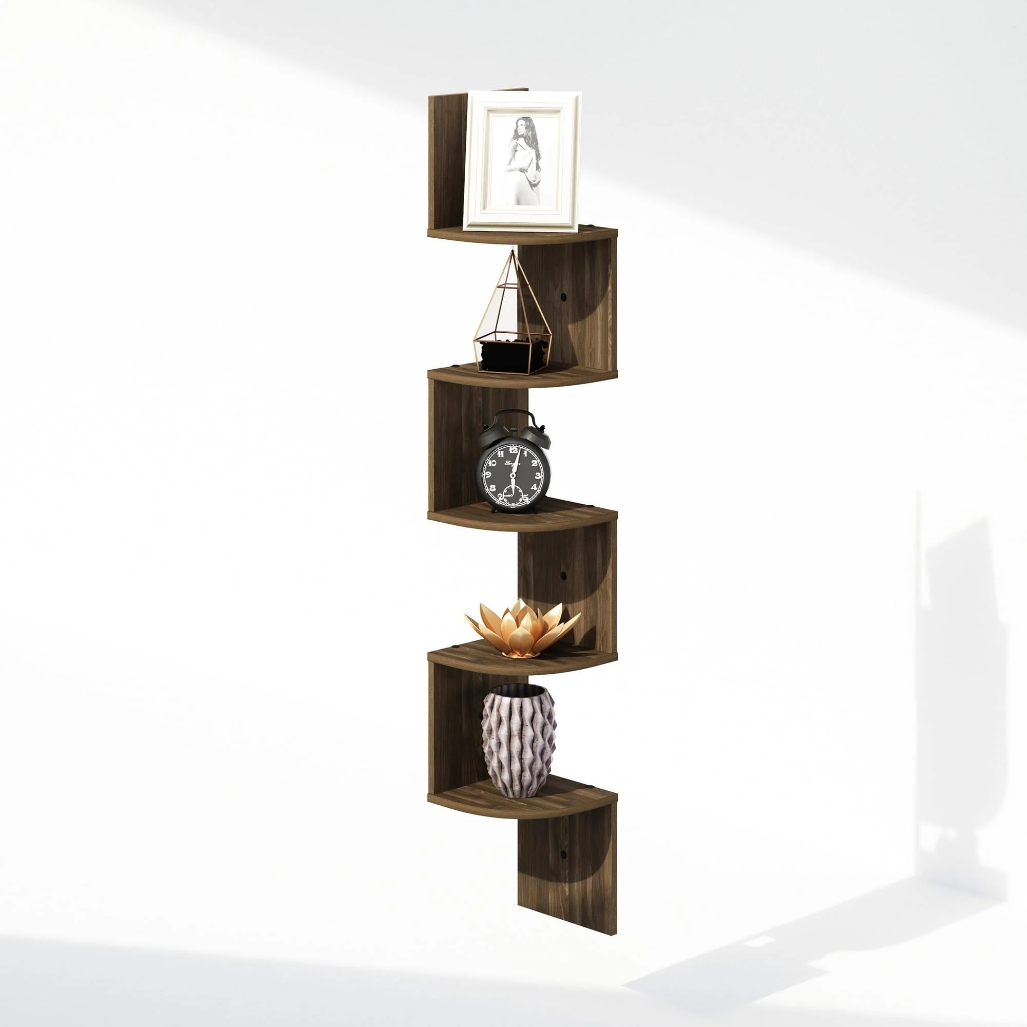 Furinno 5 Tier Wall Mount Floating Radial Corner Shelf