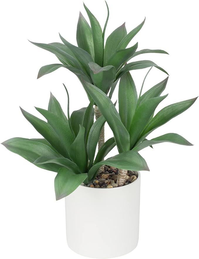 Large Artificial Succulent Plants Fake Three-Head Agave Succulent Plant Potted 15" Faux Plant in White Pot Succulent Aloe Plant Indoor for Desk Modern Home Office Living Room Table Shelf Decor