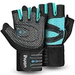 ihuan Ventilated Weight Lifting Gym Workout Gloves with Wrist Wrap Support for Men & Women, Full Palm Protection, for Weightlifting, Training, Fitness, Hanging, Pull ups