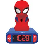 LEXIBOOK Digital Alarm Night Light Snooze and Marvel Spider Man Superheroes Sound Effects-Boys Clock-Luminous Spiderman, Blue Colour