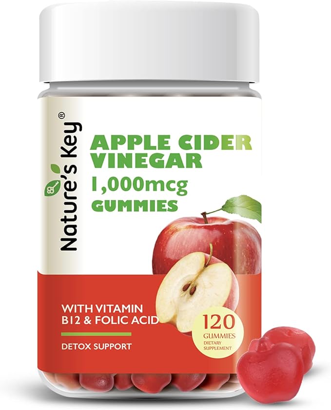 Nature's Key Apple Cider Vinegar Gummies 120 Count ACV Gummy with Folic Vitamin ...