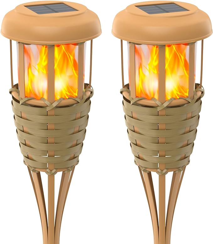 Evelynsun Tiki Torch Solar Lights Outdoor - Solar Torch Light with Flickering Flame Waterproof Garden Tiki Torches for Outside-8 Pack