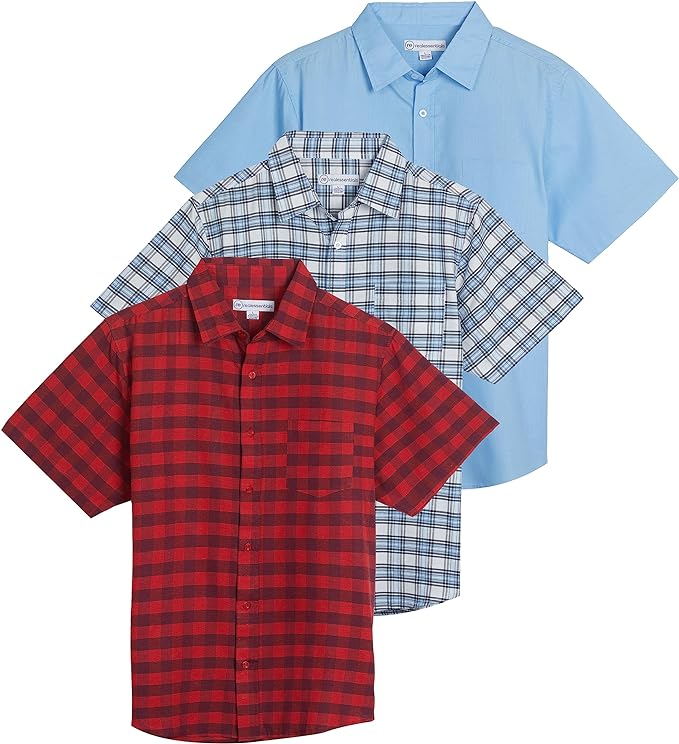 Real Essentials 3-Pack: Men's Regular-Fit Short Sleeve Poplin Button Down Shirt with Pocket (Available in Big & Tall)