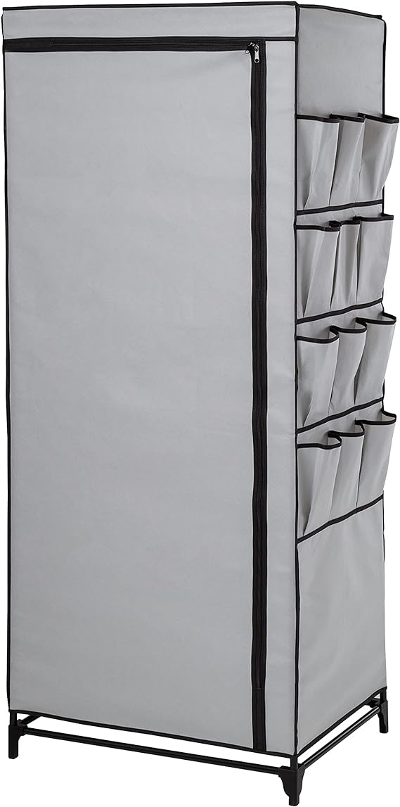 Honey-Can-Do 27-Inch Wide Portable Wardrobe Closet with Cover and Side Pockets, Gray WRD-09194 Grey, 20 lbs