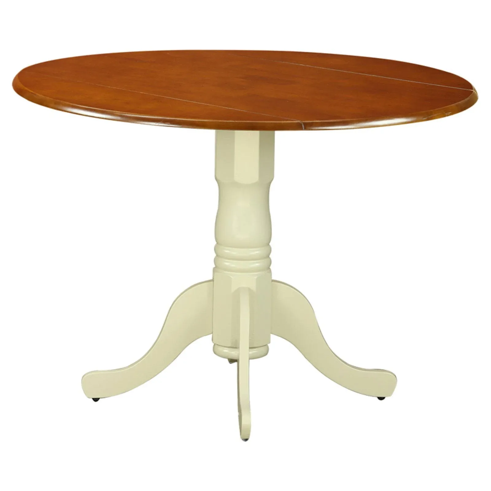 East West Furniture Dublin Round Table with Two 9" Drop Leaves in Buttermilk and Cherry