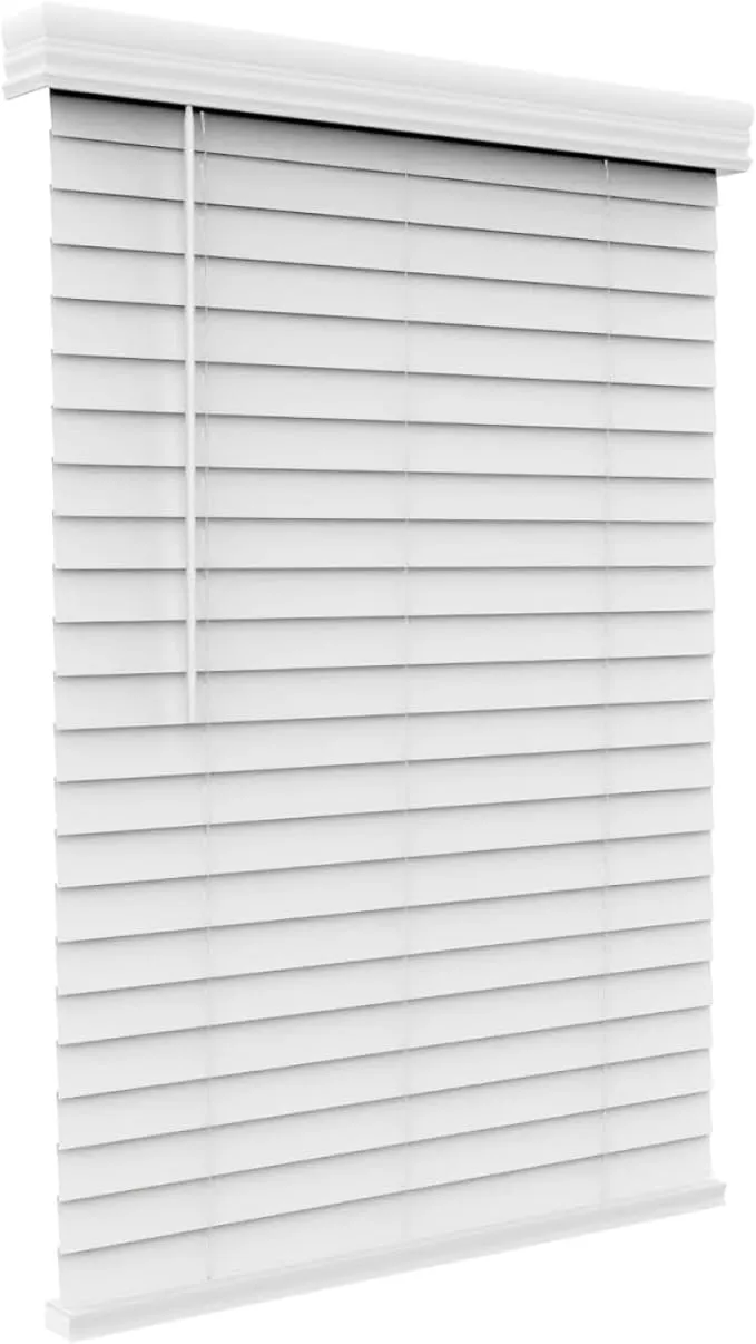 ARLO BLINDS Faux Wood Blinds with Crown Valance - 8.5" Width x 73" Height, White, Cordless Window Blinds & Shades - Blinds for Indoor Windows, 2" Faux Wooden Blinds for Home, Window Shades