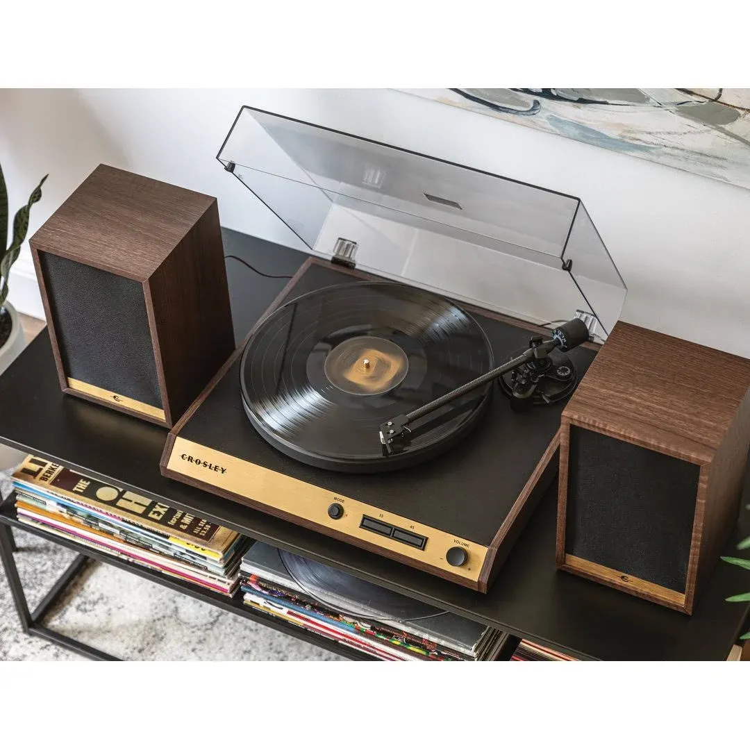 Crosley C72 Record Vinyl Shelf Turntable and Speaker Set