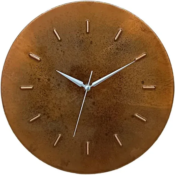 12 Inch Rusty Patina Real Copper Rustic Farmhouse Non-Ticking Silent Battery Operated Small Wall Clock for Living Room Wall Decor, Kitchen, Bedroom, Office (Gold Colored Hands)