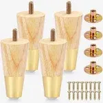 Wood Furniture Legs with Gold Cap,Sofa Replacement Wooden Leg Set of 4,Cabinet Legs,Dresser Legs,Couch Legs,Recliner Legs,Wooden Legs for Sofa