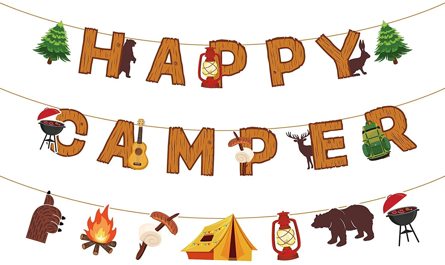 Happy Camper Banner Adventure Party Camping Baby Shower Favor Supplies Outdoor Deco