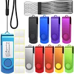 Uflatek 10pcs Memory Stick 16 GB USB 2.0 Flash Drive Small Capacity Thumb Drives Swivel Pendrive Mixed Colors USB Sticks - Orange/Yellow/White/Green/Sky Blue/Red/Rose Red/Black/Blue/Purple