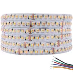 24VDC Highest Density 5-in-1 5050 RGBWW (RGB+Warm White+Daylight) 112LEDs/m Bright RGBCCT LED Strip 16.4FT Dimmable Tape Lights for Bedroom Decor (16.4Ft IP20 Non-Waterproof)