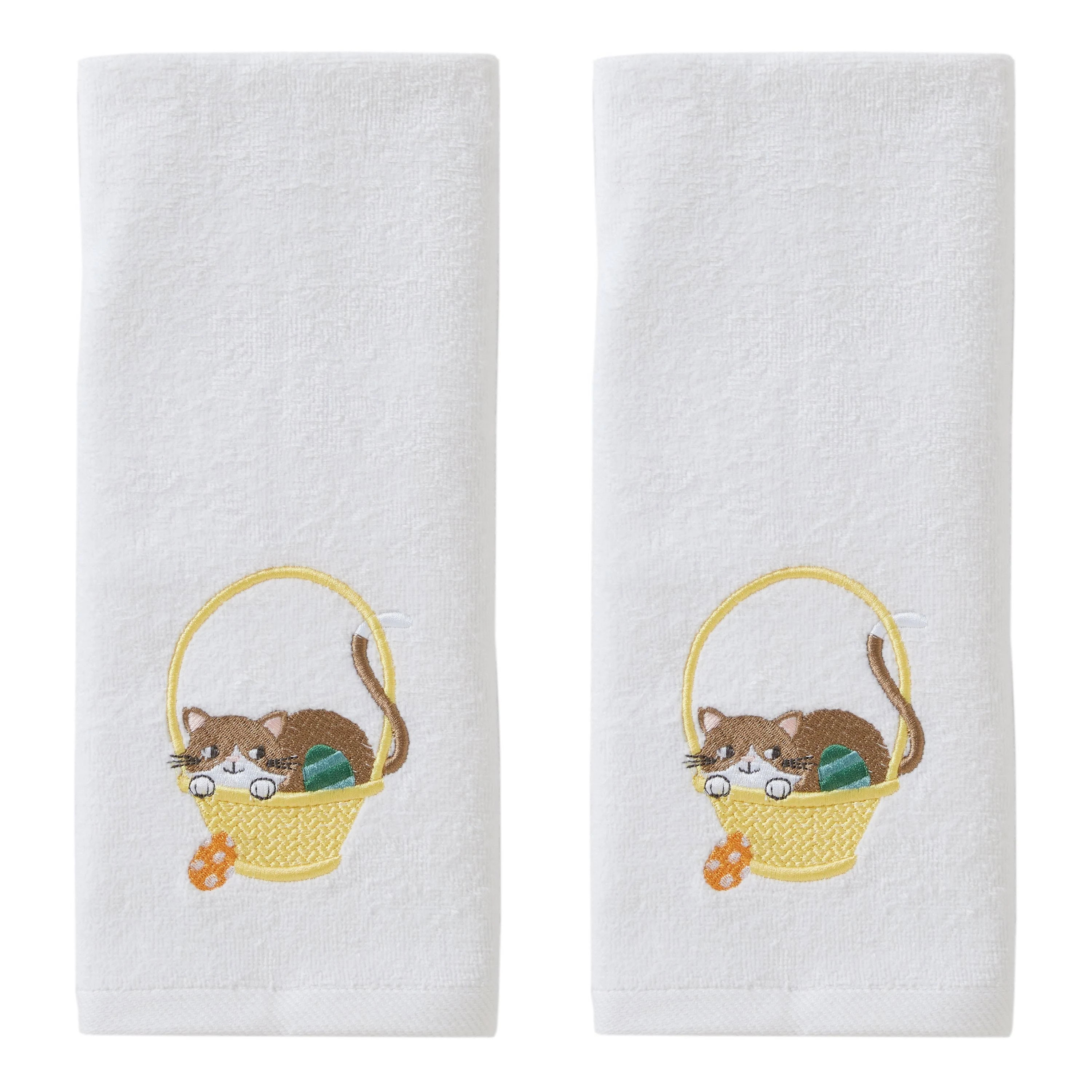 SKL Home Easter Egg Cat Hand Towel Set, White, 2 Count