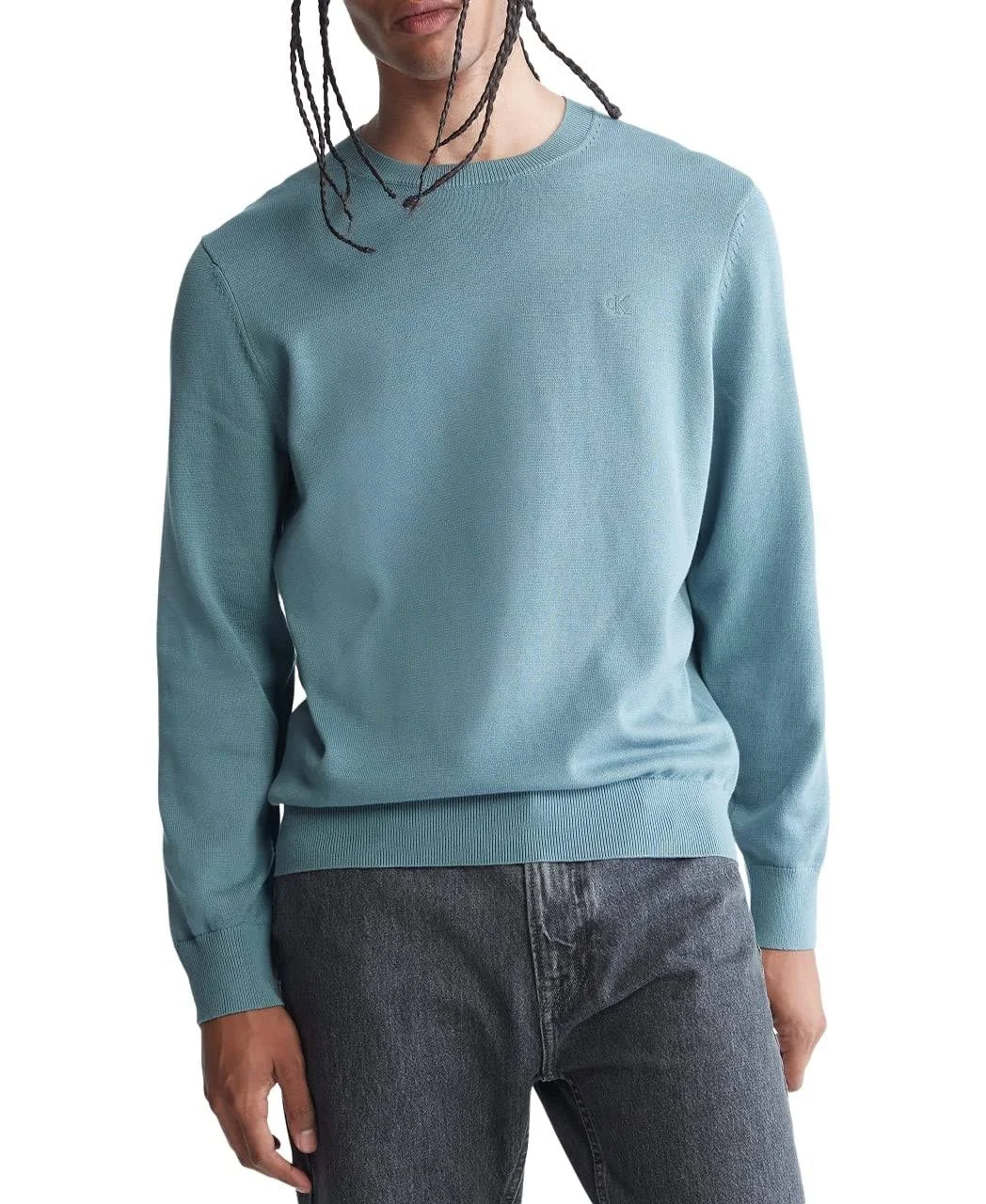 Calvin Klein Mens Crewneck Supima Cotton Sweater In Goblin Blue- Size 2 X-Large