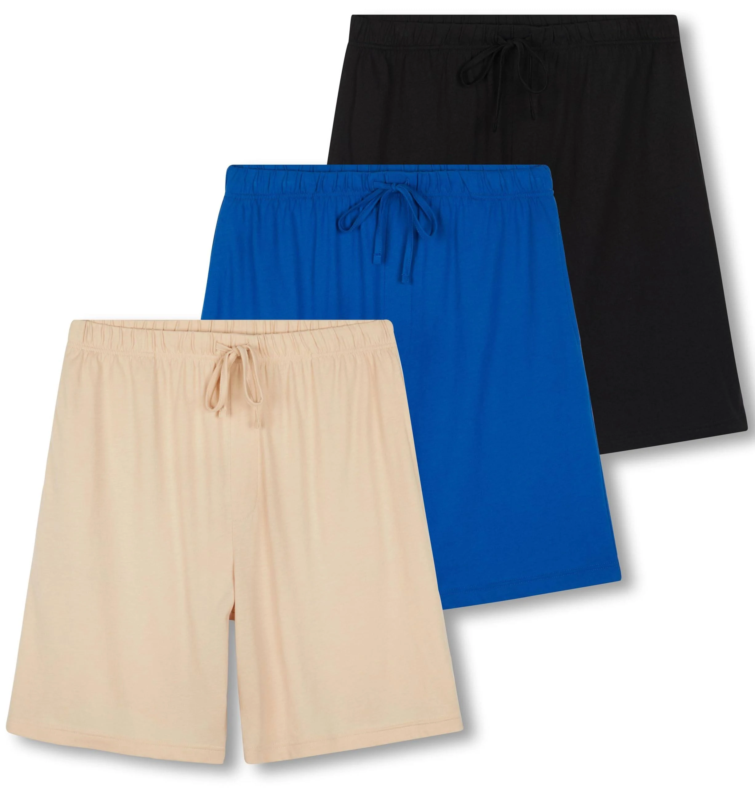 Real Essentials 3 Pack:Mens Cotton Ultra-Soft Knit Sleep Pajama Shorts & Lounge Wear (Available in Big & Tall)