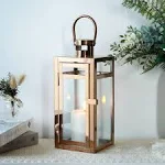 TRIROCKS Stainless Steel Decorative Lantern 30cm High Metal Candle Rose Gold 