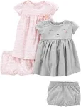 Simple Joys by Carter's Girls' 2-Pack Short-Sleeve and Sleeveless Dress Sets, Pink Elephants/Gray Bear, 3-6 Months