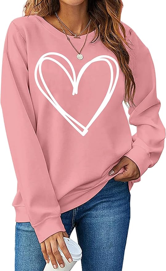 LHBNK Valentine&#039;s Day Sweatshirt Women Funny Leopard Love Heart Graphic Pullover