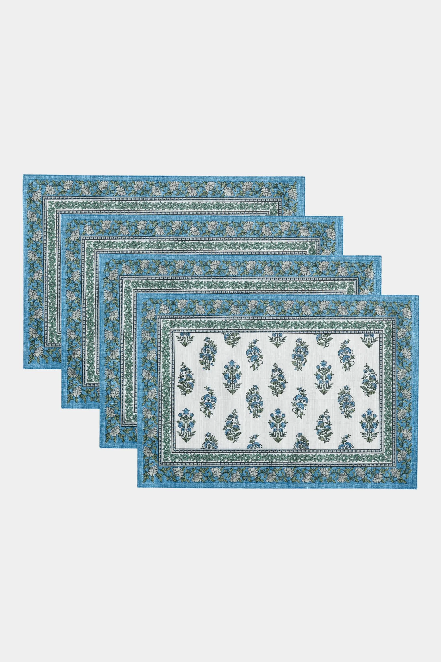  Home Fashions Block Print Coastal 13&#034;x19&#034; (Set of 4 Placemats) Tropez Paisley