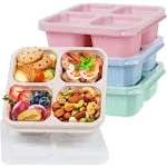 4 Pack Bento Snack Containers Set， 4 Compartment Food Storage Containers Wheat Straw Meal Prep Lunch Box Plastic Food Storage Containers, Microwave and Dishwasher Safe (4colour)