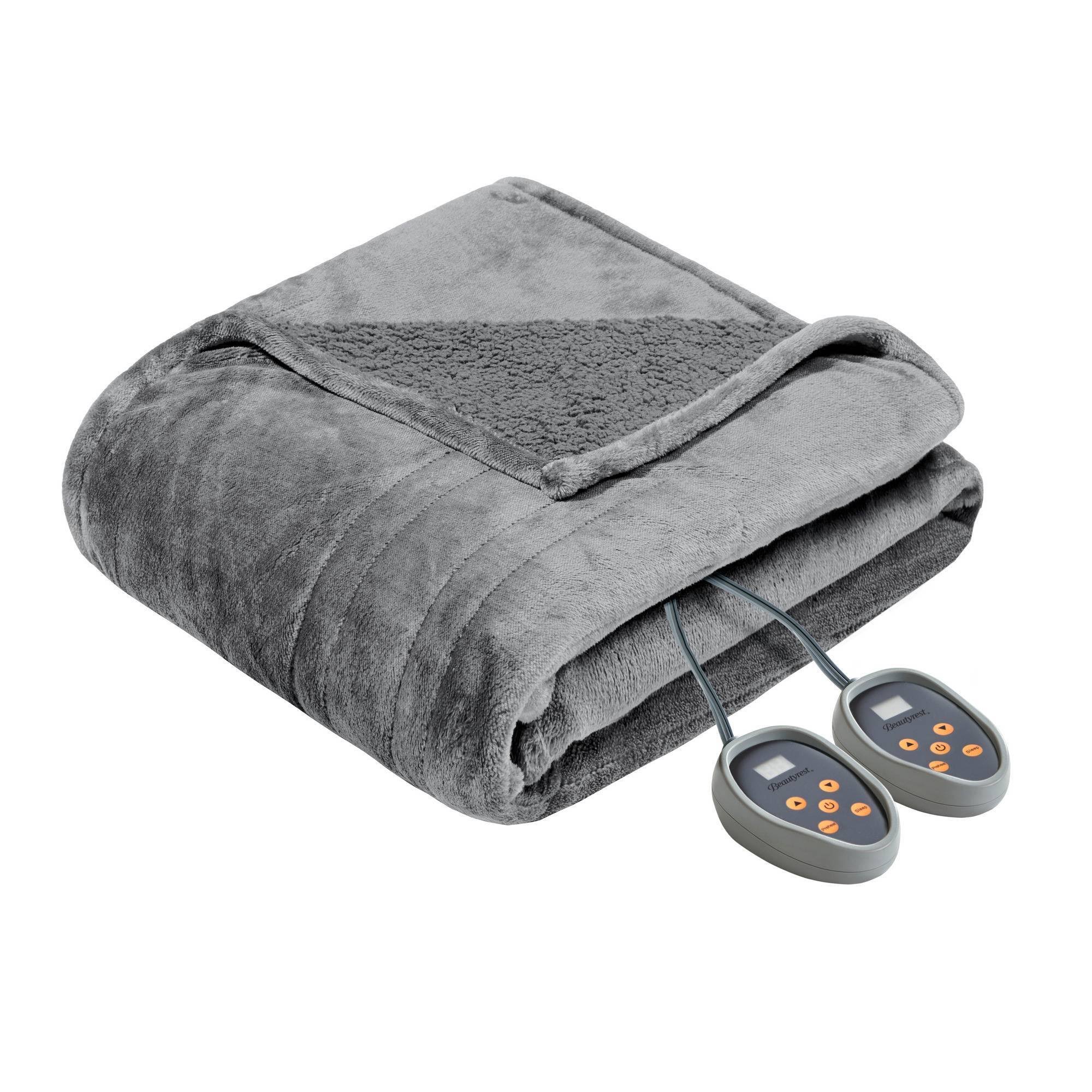 Beautyrest - Heated Microlight to Berber Blanket - Grey - Twin