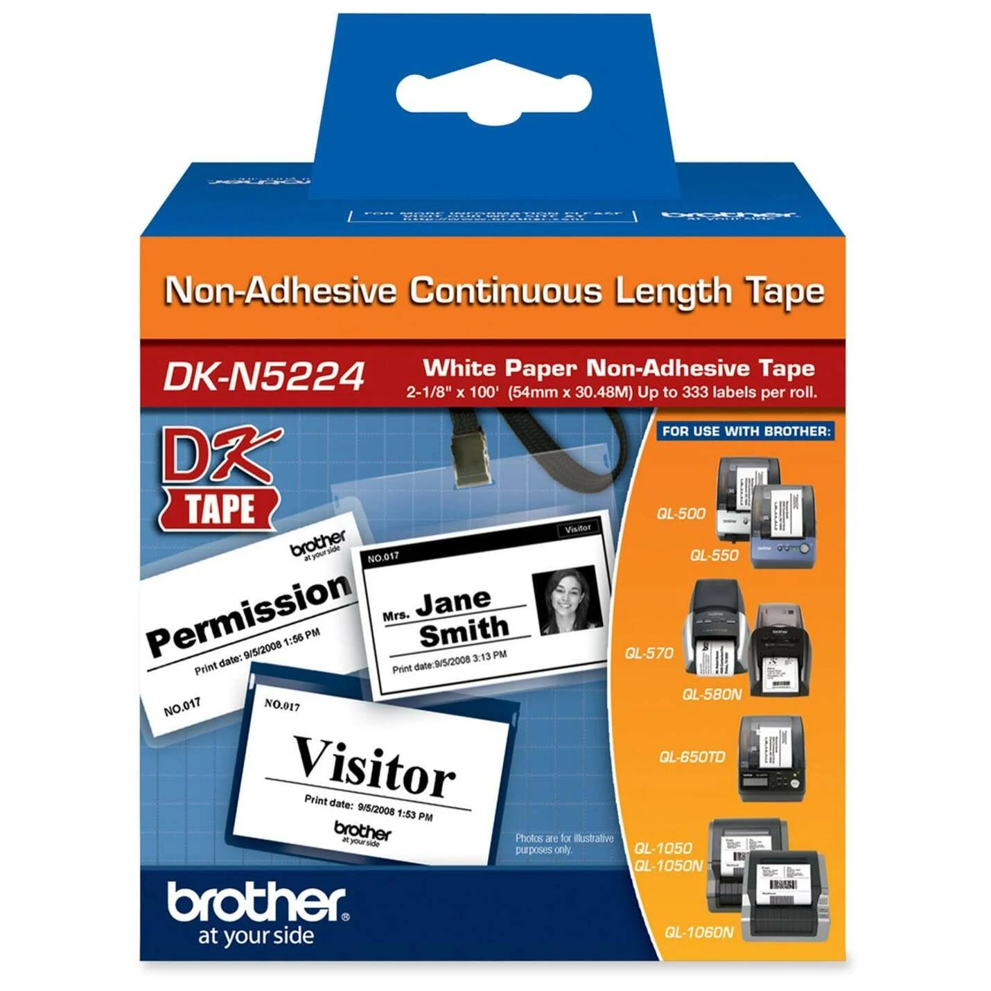 Brother DKN5224 54mm Black on White Non-Adhesive Continuous Length Paper Label Tape