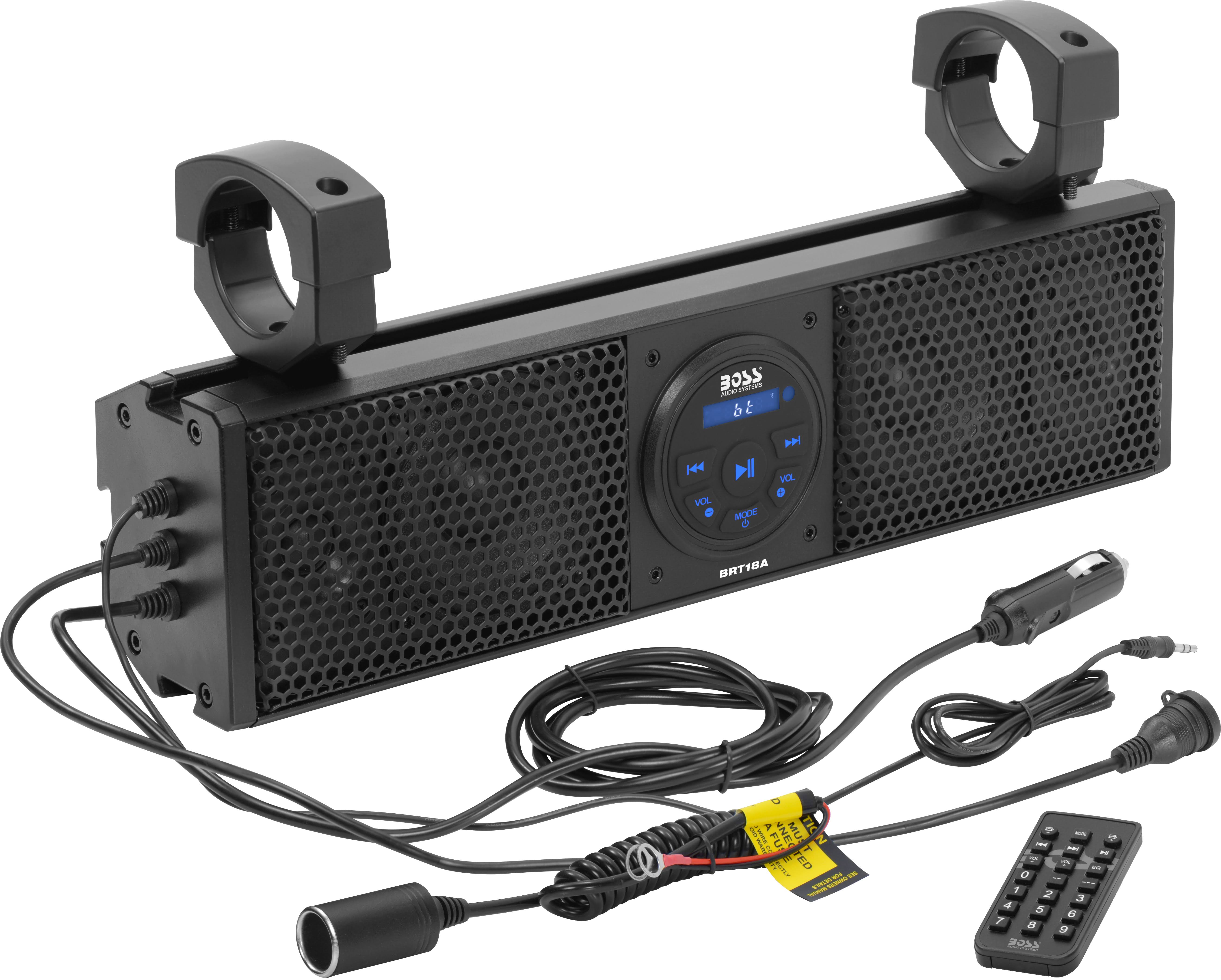 BOSS Audio Systems BRT18A ATV UTV Sound Bar - 18 Inches Wide, 4 inch Speakers, Full Range, 1 Inch Tweeters, IPX5 Weatherproof, Bluetooth, Built-in Amplifier, USB, Golf Cart Compatible